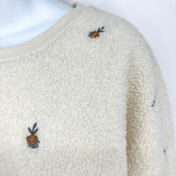 LOFT Floral Embroidered Sherpa Sweatshirt Size Large - Picture 2 of 10